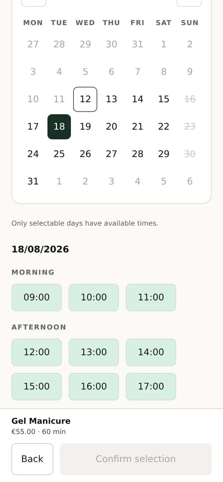 Product preview: RightSlot booking page with demo data