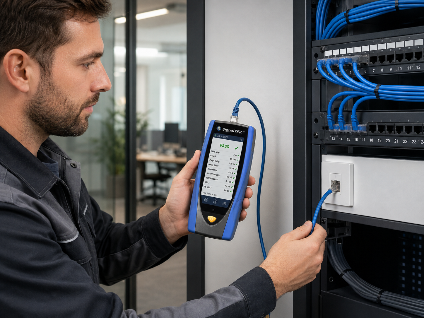 Prüfung Netzwerkverkabelung (eine Leitung) mit SignalTEK — AFG Elektrotechnik GmbH